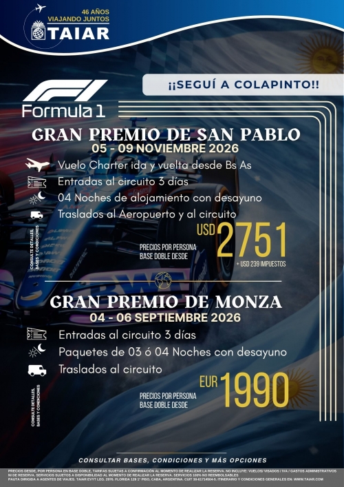 F1 : SEGUI A COLAPINTO