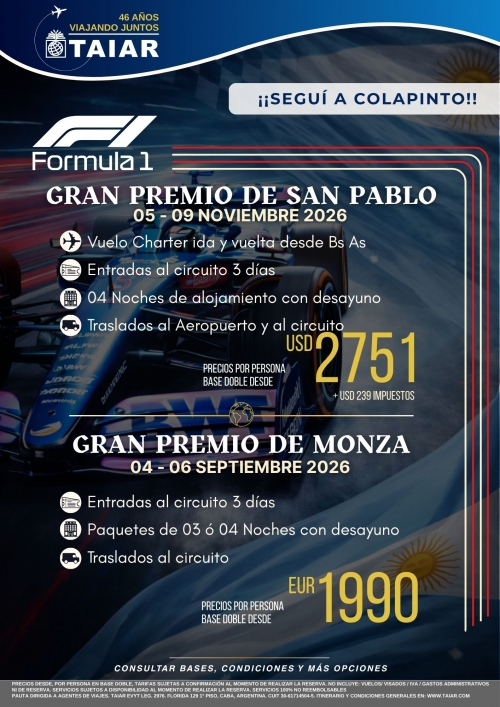 F1 : SEGUI A COLAPINTO